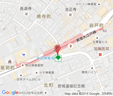 牛込神楽坂駅自転車等整理区画の地図