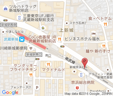 武蔵新城駅周辺自転車等駐車場の地図