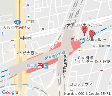 新大阪駅東口自転車駐車場の地図